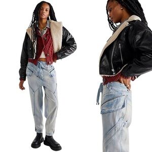 NWOT Free People Wilder Cargo Inspired Pants $228 XS Autumn Sky Slouchy 0066